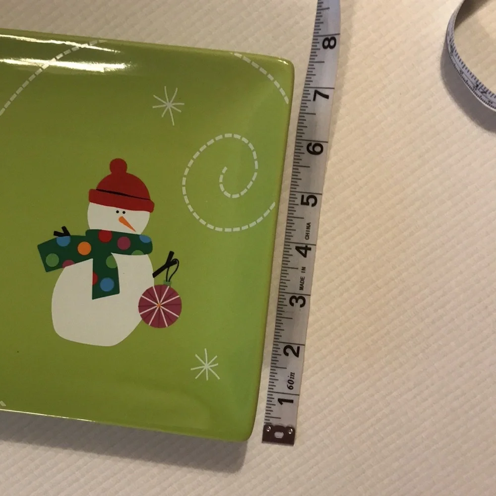 NWT snowman rectangular plate bright green for aperitifs cheese crackers fruit